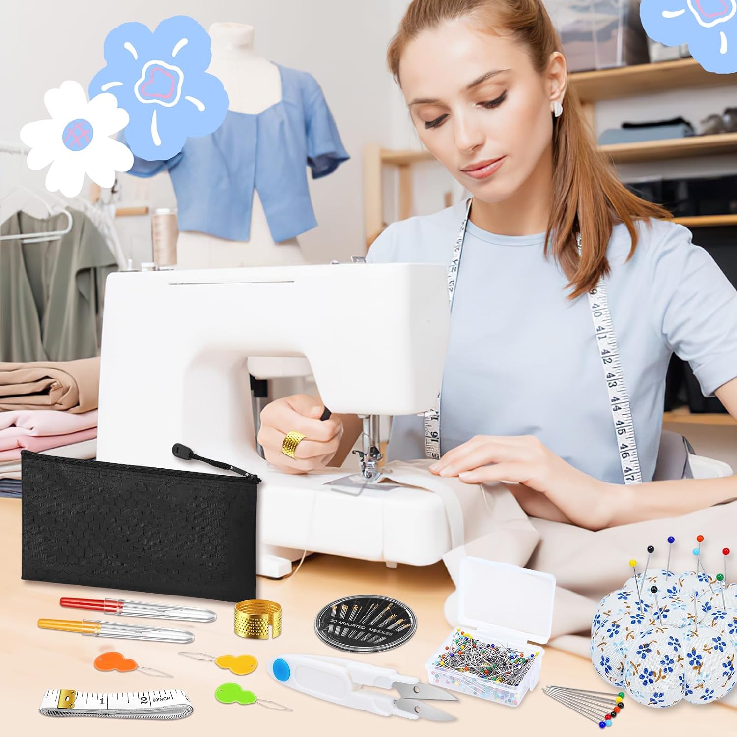 eZAKKA 341 PCS Sewing Pin Cushion Kit, Pumpkin Pin Cushion for Sewing Clips Sewing Pins, Needle Threaders, Small Scissors, Seam Ripper Soft Tape Measure for Decoration