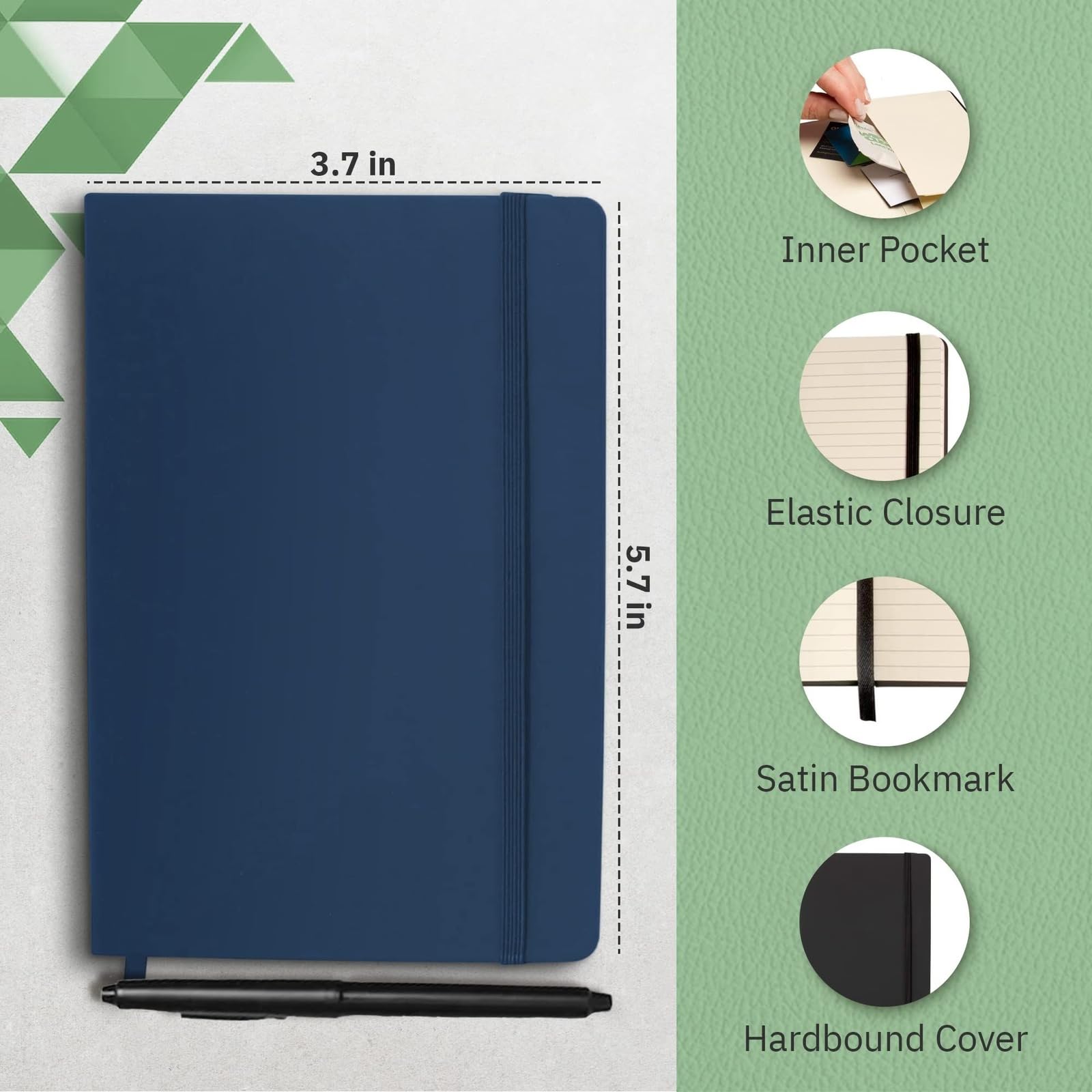 Simply Genius (12er Pack) Mini 3,7" x 5,7" A6 Kunstleder Notizbücher zum Beschreiben, Notizbuch aus Kunstleder für die Reise, 124 Seiten, liniert mit 5" Innentasche, Marineblau