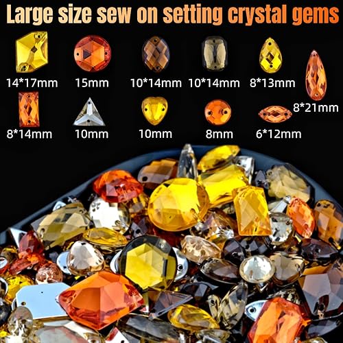 Miniatura 3 de Juego de 650 piezas de diamantes de imitación para coser con parte trasera plana, formas mixtas, diamantes de imitación acrílicos, gemas para