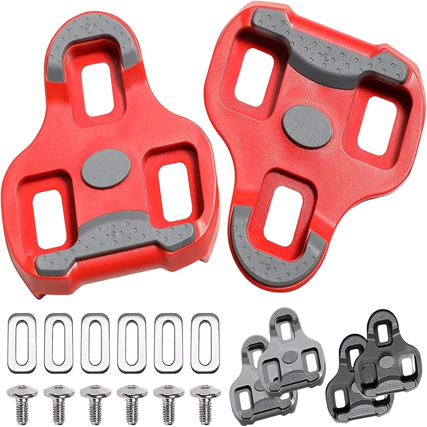 Tacobey Bicycle Cleats Compatible with Look KEO Grip Cleats, Indoor Outdoor Cycling & Road Bike Shoe Plate Set, Compatible with Keo Structure & Keo Pedals with Grip, Red 9° Float