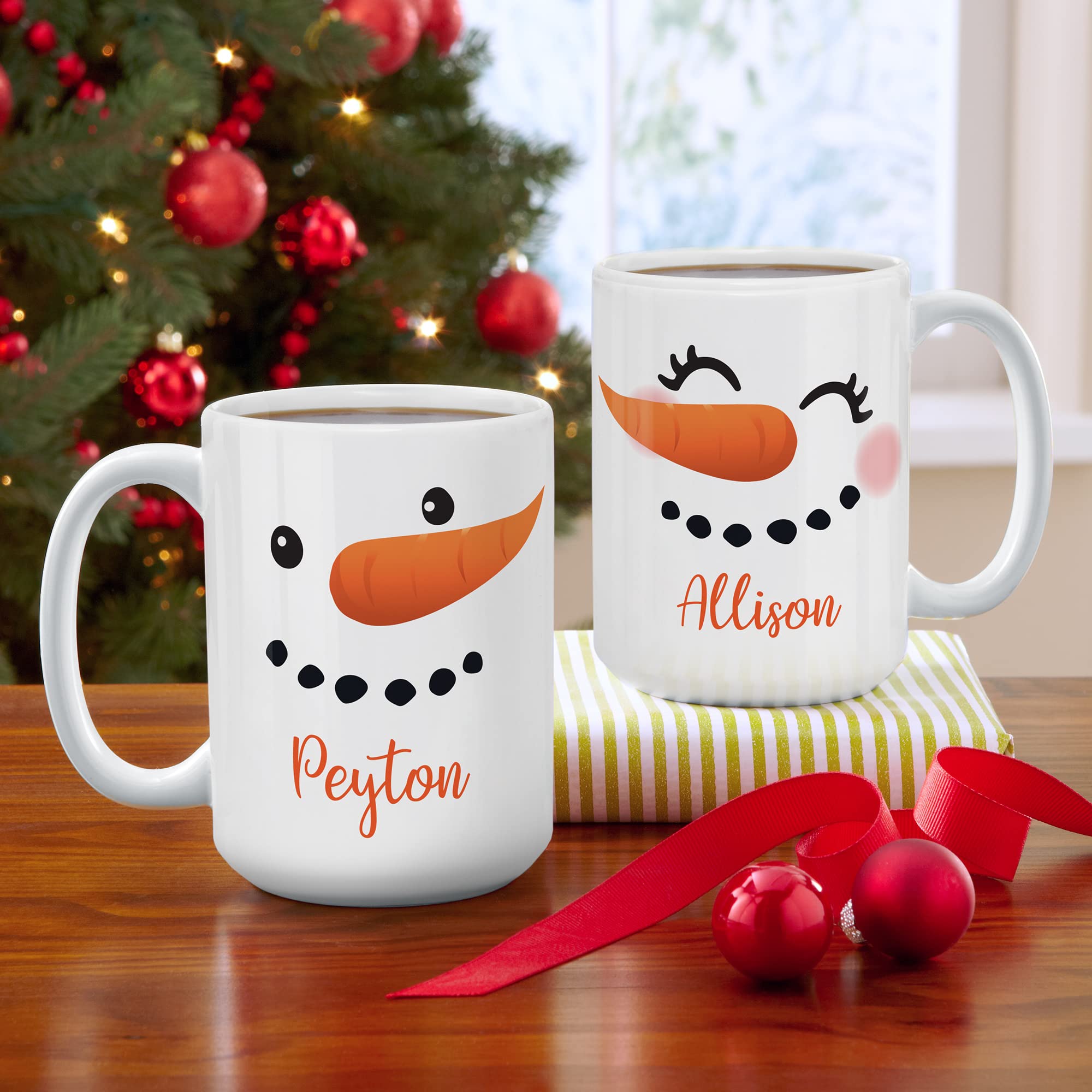 Let's Make Memories Personalized Couples Christmas Snowman Mug Set of 2-15 oz. - White Handle