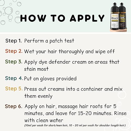 Miniatura 5 de Champú de tinte para el cabello negro de 13.5 fl oz, paquete de 2-100% cobertura de canas en minutos, champú de color de cabello sin amoníaco,
