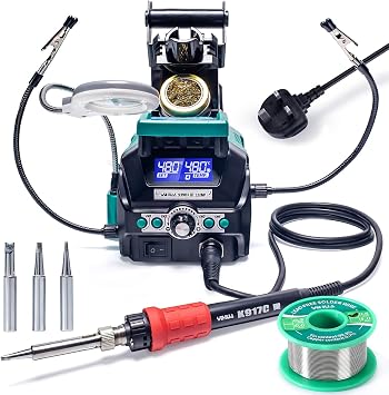 YIHUA 939D+ III EVO Digital Soldering Iron Station Kit with 4 Preset Channels, Dual-LCD Display System, Sleep Mode, 2 Helping Hands, a LED Magnifier Lens, and More for Soldering & DesolderingUK Plug