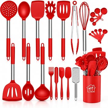 26 Pcs Kitchen Silicone Cooking Utensils Set, Red Kitchen Decor