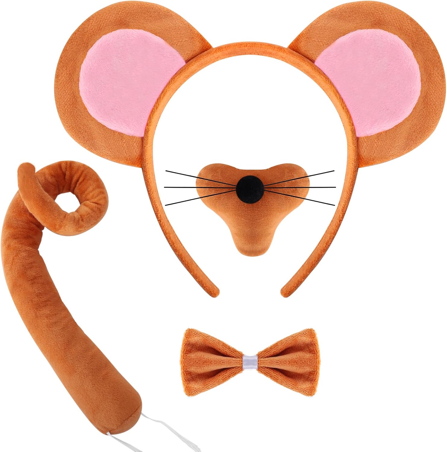4 PCS Mouse Costume Set Rat Costume Mouse Ear Headband Tail Nose Bow Tie for Halloween Cosplay Animal Dress Up