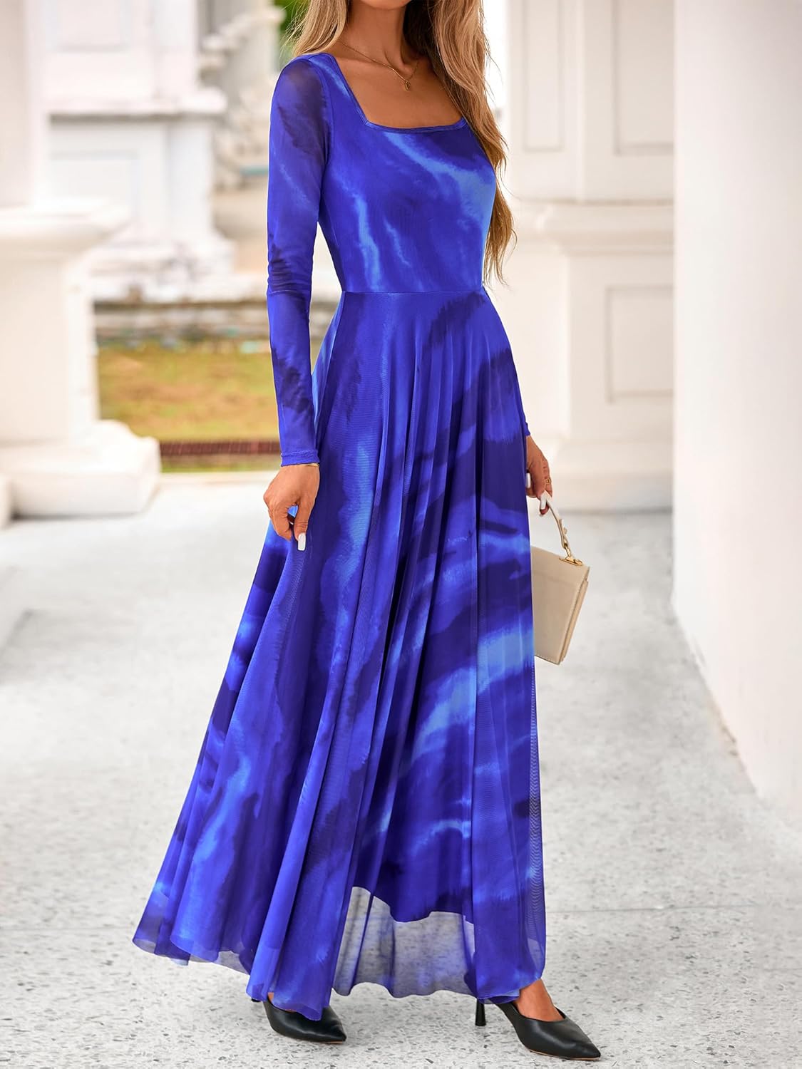 BTFBM Women Maxi Dress Fall 2026 Fashion Elegant Long Sleeve Square Neck Floral Print Party Club Wedding Guest Dresses - Image 5