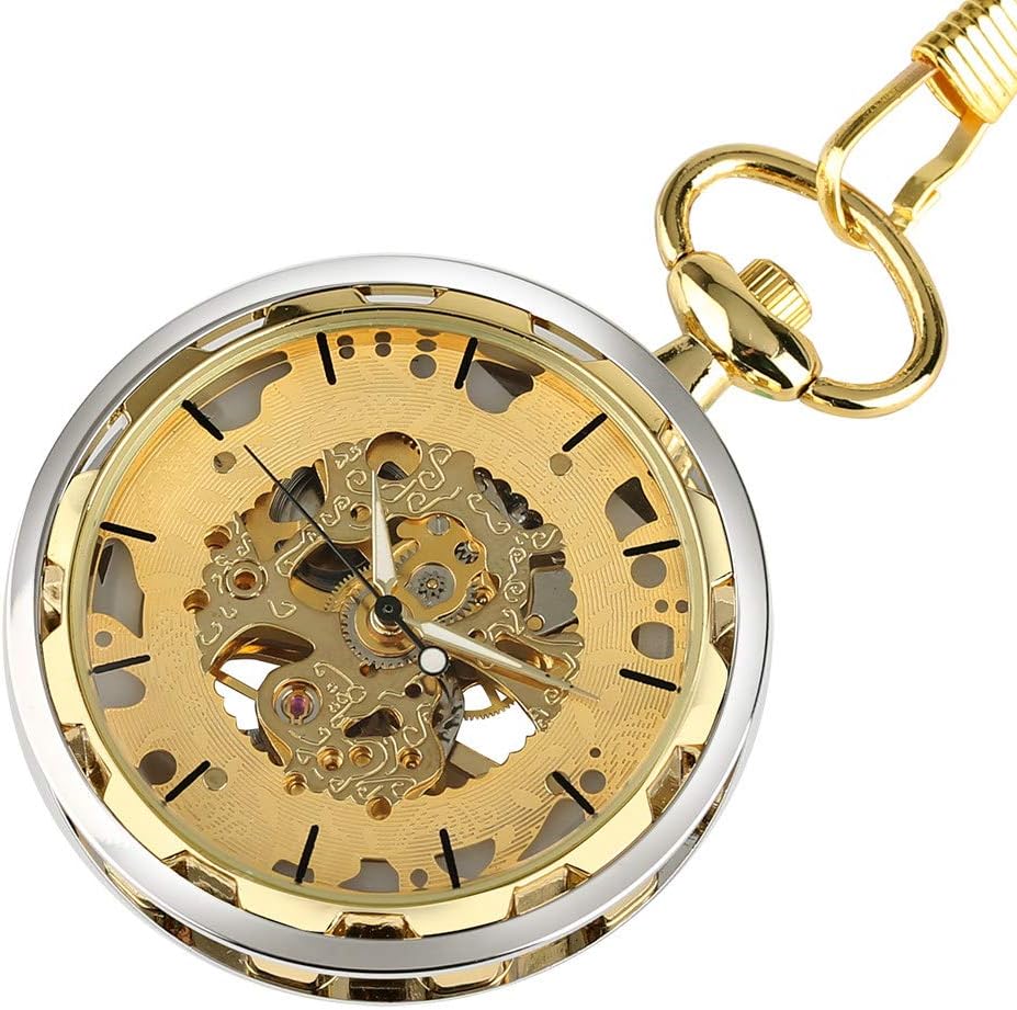 OIFMKC Pocket Watch Pocket Watch Windup Fashion Elegant Classic Mechanical Hand-Winding Fob Clock Casual Skeleton Steampunk Cool Fob Men