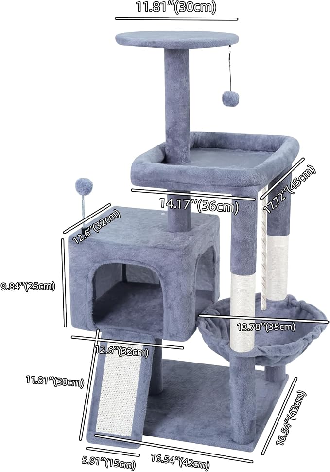 Torre para gato con rascador y hamaca gris 37.5" miniatura 2
