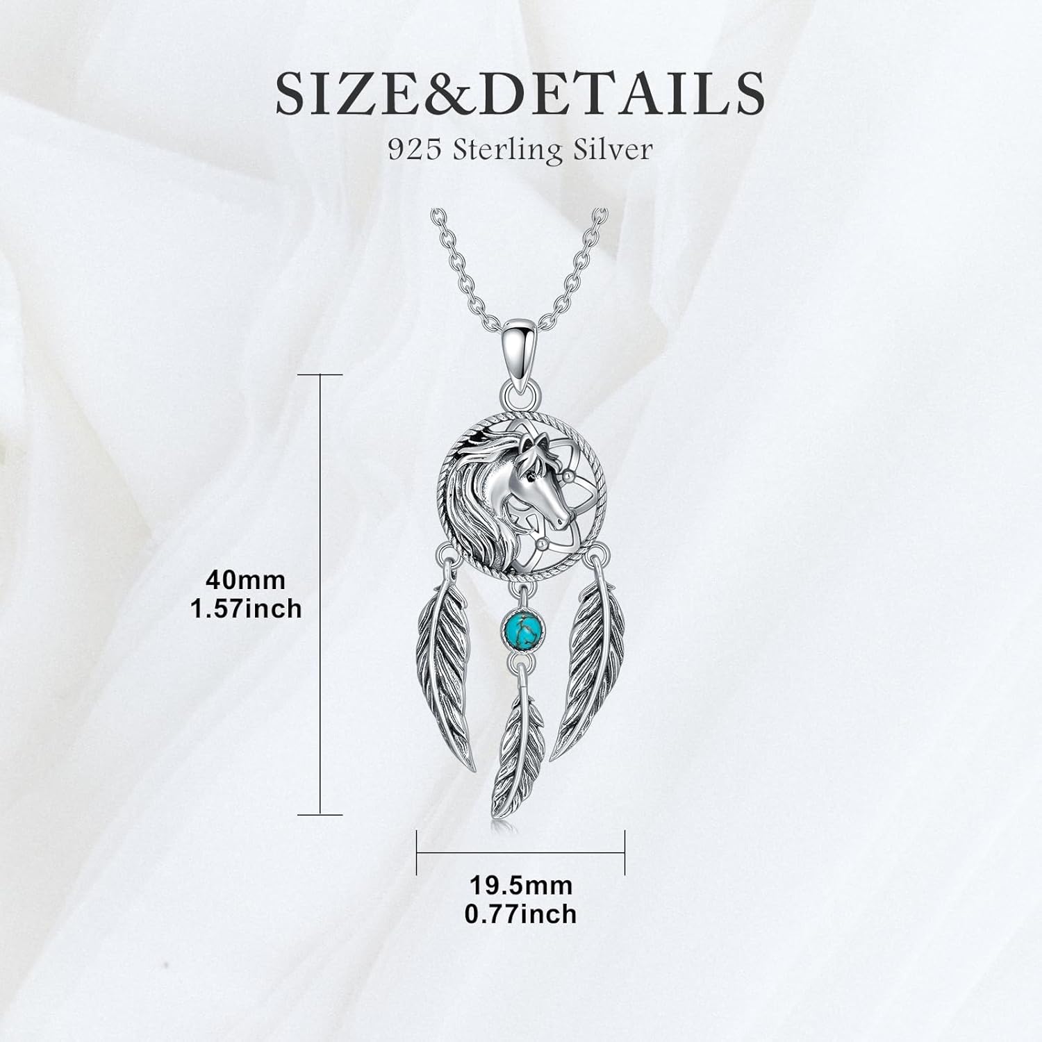 Dream Catcher Necklace 925 Sterling Silver Genuine Turquoise Horse Tassel Feather Dreamcatcher Pendant Talisman Jewelry Gift for Women - Image 5