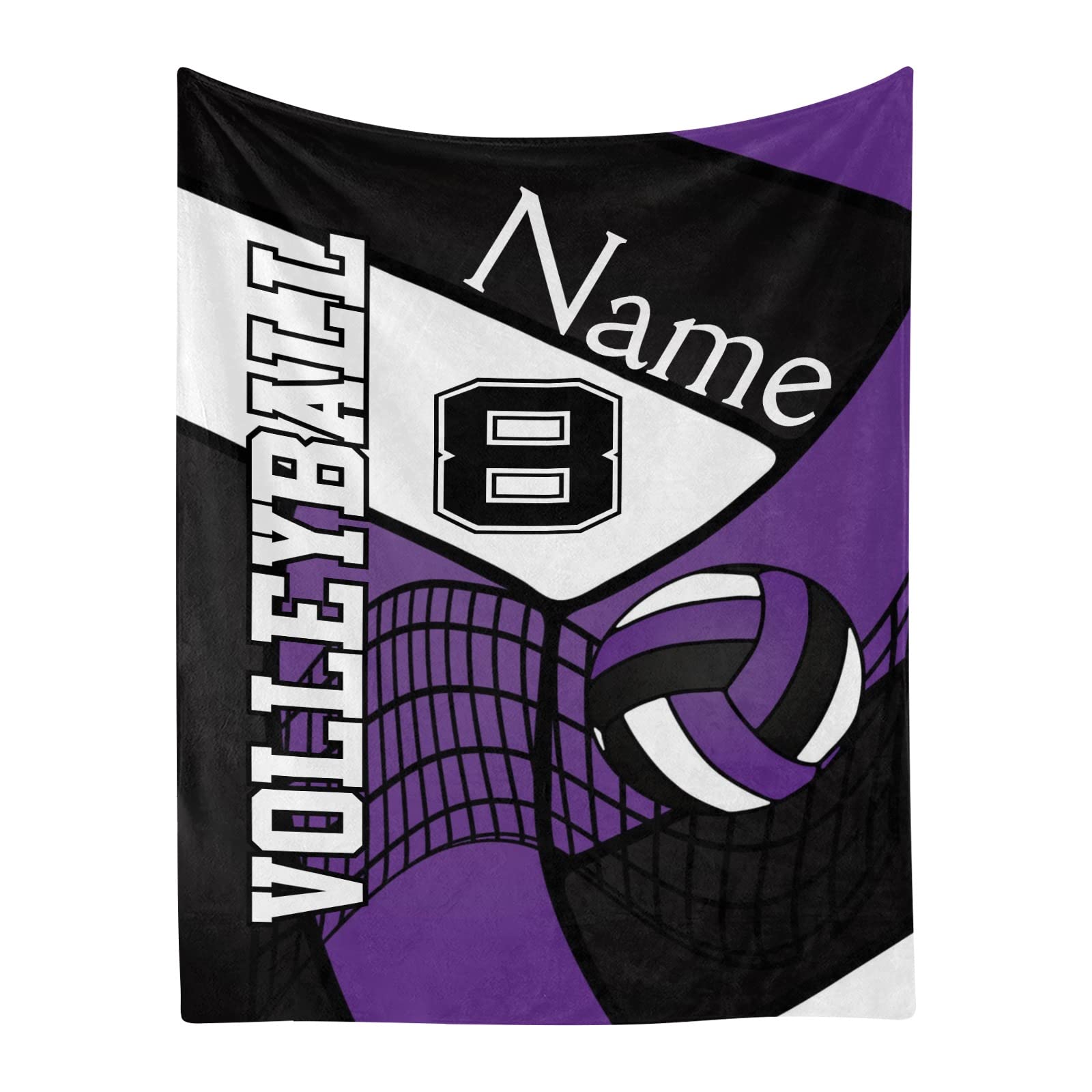 Volleyball in Purple Black and Whit Personalized Blanket with Name Soft Fleece Throw Blankets for Men Women Birthday Wedding Gift 60X80 inch