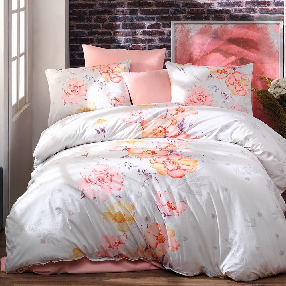 Cotton Sheets and Pillow Cases Bedding Set of 4, 100% Cotton Soft Bed Sheets with Matching Pillowcases, Comfortable Bedsheets, Renforce Flat Sheet and Fitted Sheet (Maison Pink, Twin)