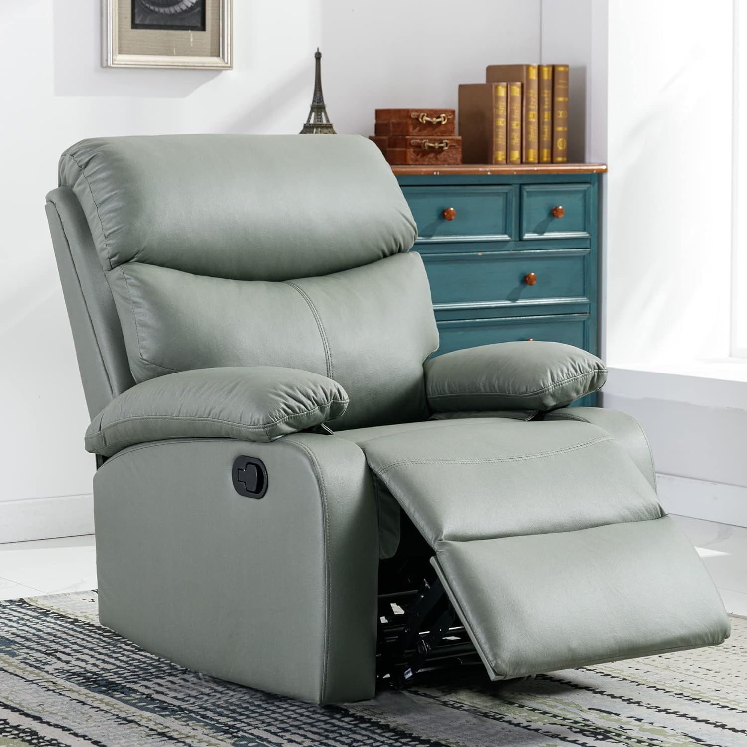 Recliner Chair for Adults, Lazy Boy Recliner Chair with Footrest and Waterproof Tech Leather, Manual Recliner Chair with Lever, Easy to Operate- Grey