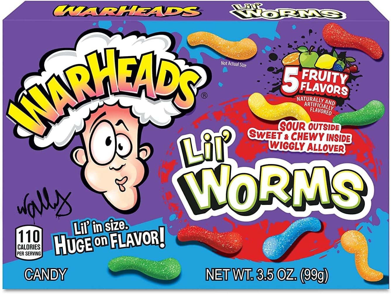 Warheads Lil' Worm Gummi Candy Chews, 3.5 Ounce Theater Box, Cherry