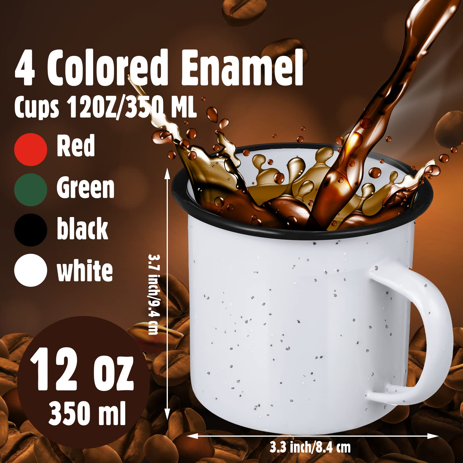 12 Pieces 12 Ounce Enamelware Coffee Mug, Outdoor Camping Mugs Multicolor Enamel Mug with Handle, Ideal for Early Morning 350ml Campfire Coffee or Cold Beverages, Picnic, Travel, Hiking