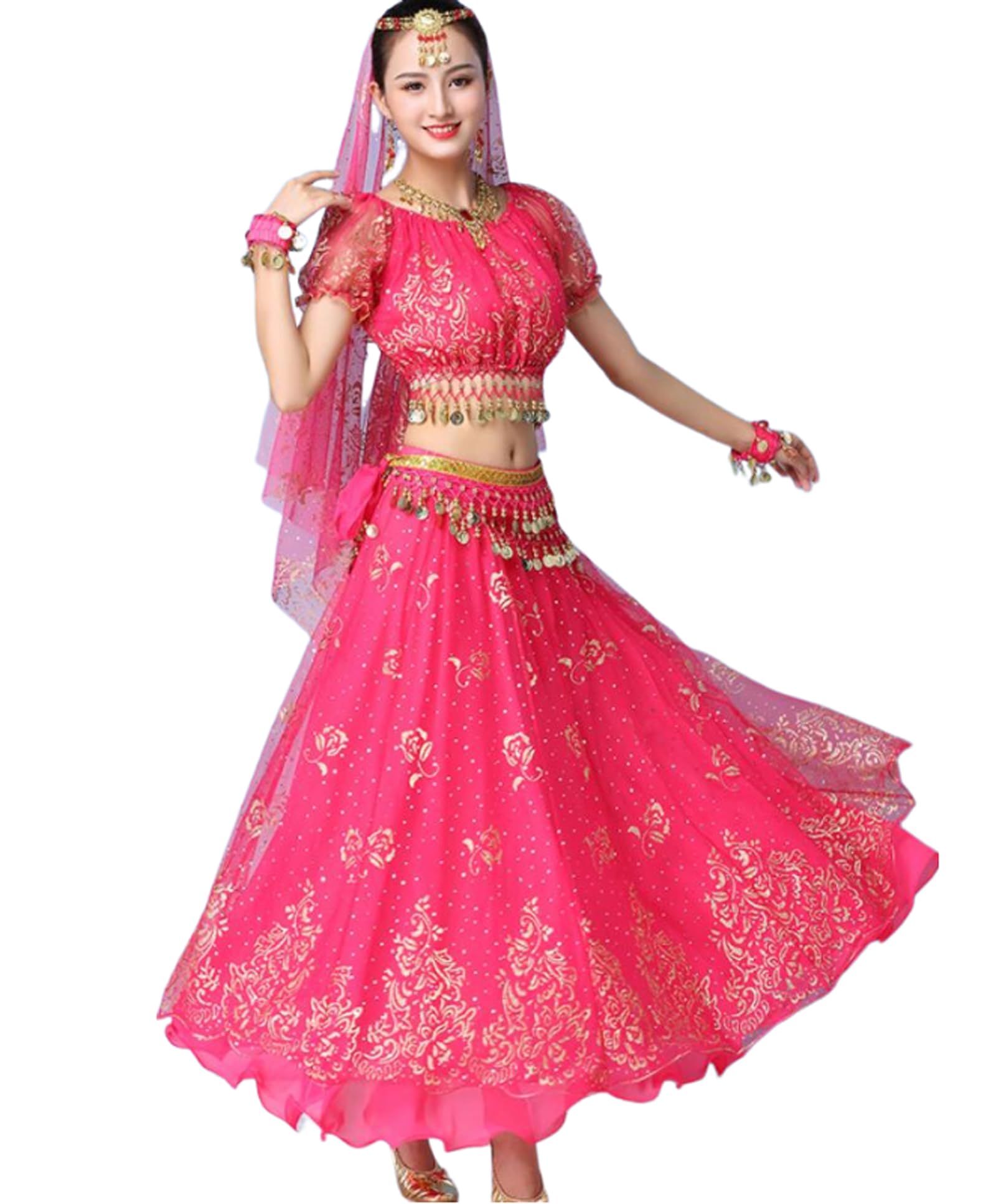 OTMYIGO Women Ladies Belly Dance Costume Set Indian Dance Bollywood Arabian Dancing Performance Outfits Suit