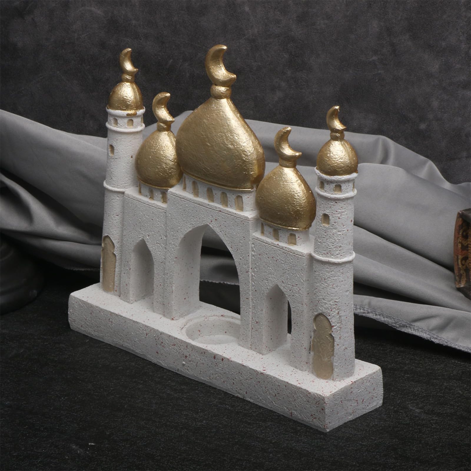 PANGBOER Ramadans Decorazioni per la casa Eid Mubaraks Decorazioni per la casa Torre della Moschea Bianco Dorato Ornamento Artigianale per Mensole Decori