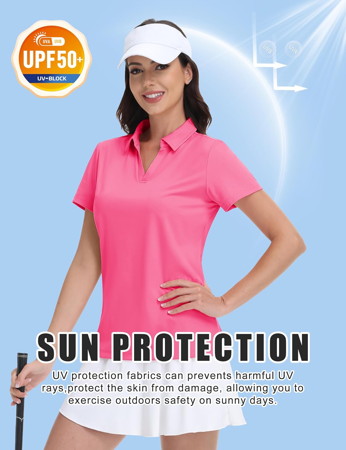 MAGCOMSEN Women's Golf Shirts Short Sleeve Polo Collared Shirt V Neck Quick Dry Sun Protection UPF 50+ Tennis Top