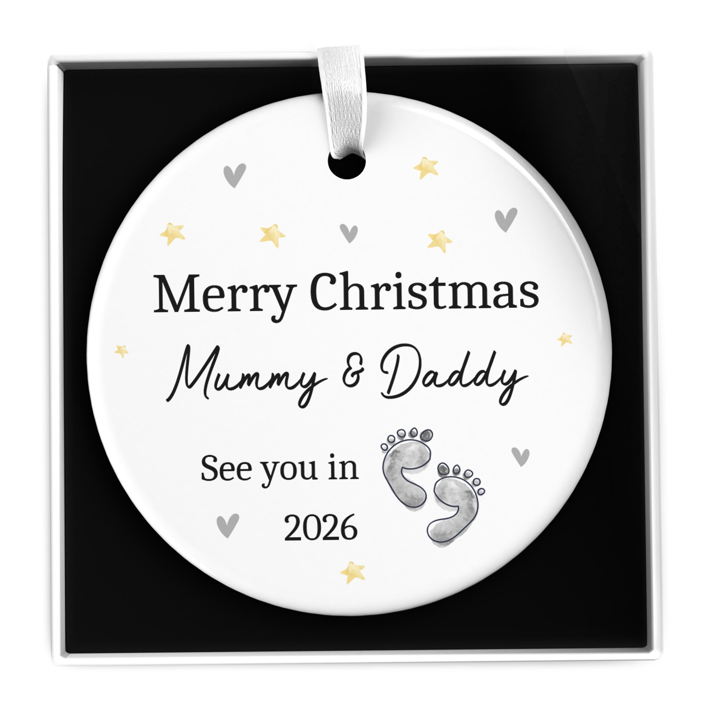 Beecreative Personalised Bump's First 1st Christmas Xmas Bauble, Pregnancy Announcement, Mummy Daddy To Be, With Gift Box