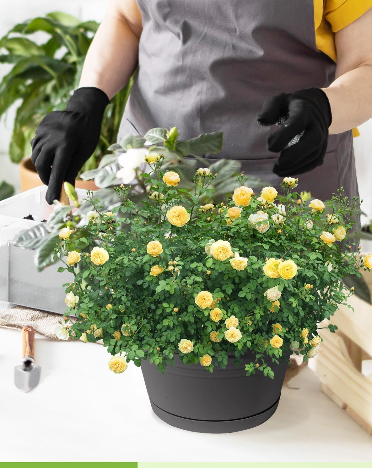 VIDELLY 4 Pcs Hanging Planters,10" Hanging Pots Plastic Hanging Flower Plant Basket with Drainage Trays & Chain Holder for Outdoor Indoor Plants Garden Balcony Decoration, Dark Gray