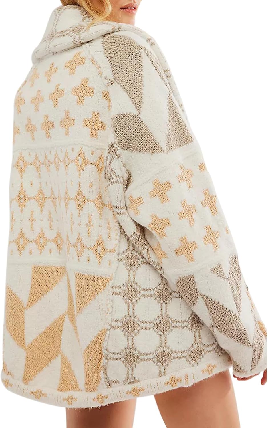 SKIKYAN Women Fall Sweater Cardigans Graphic Button Down Collar Knitwear Long Sleeve Oversized Y2K Print Coats