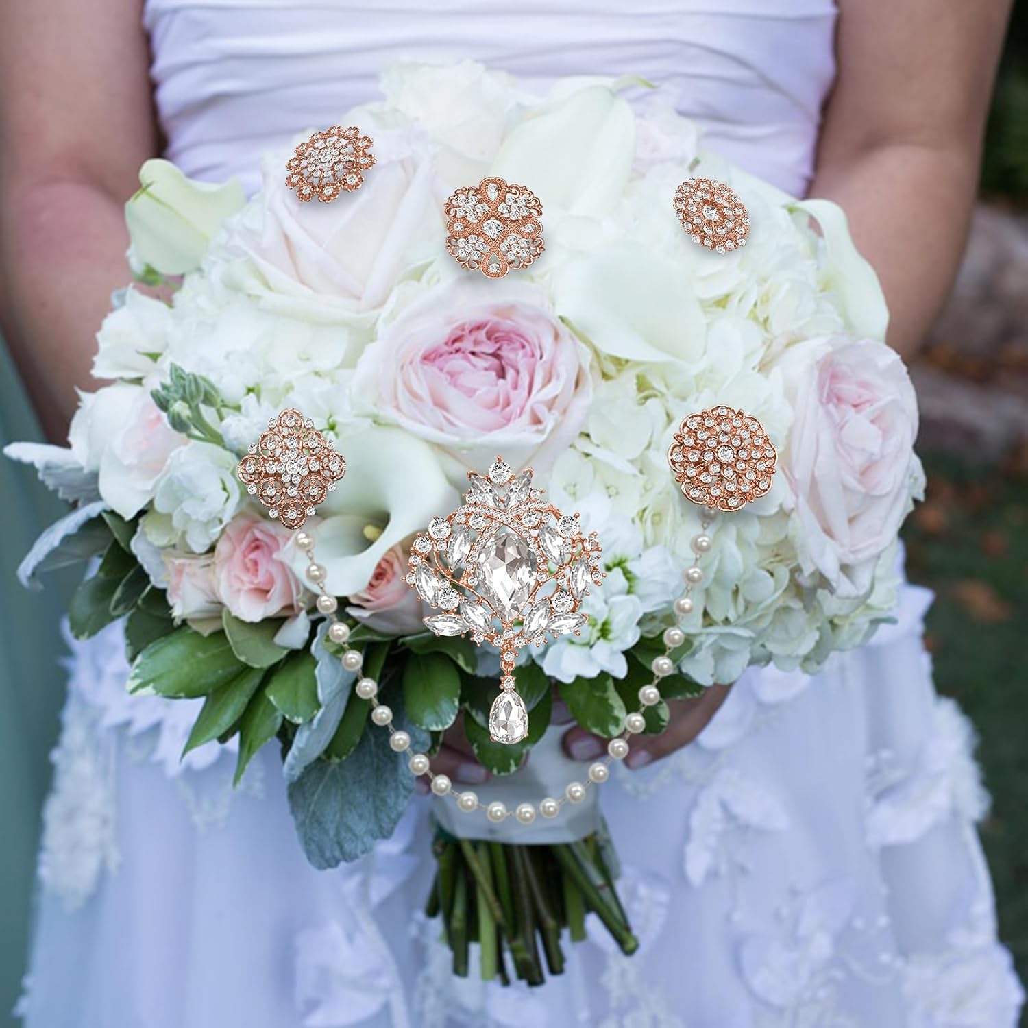 Rhinestone Brooches Crystal Brooch Pins, Pearl Crystal Wedding Bouquet kit Set
