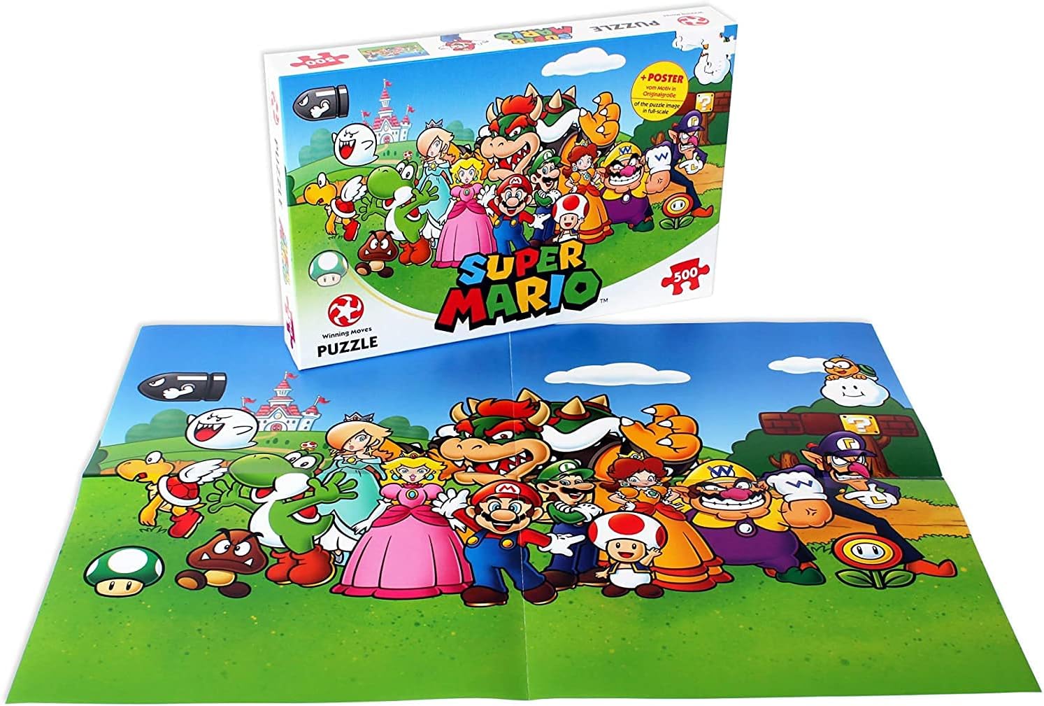Winning Moves Super Mario and Friends 500 Piece Jigsaw Puzzle Game, piece Together Mario, Luigi, Yoshi, Bowser and Toad, Gift and Toy for Ages 10 Plus