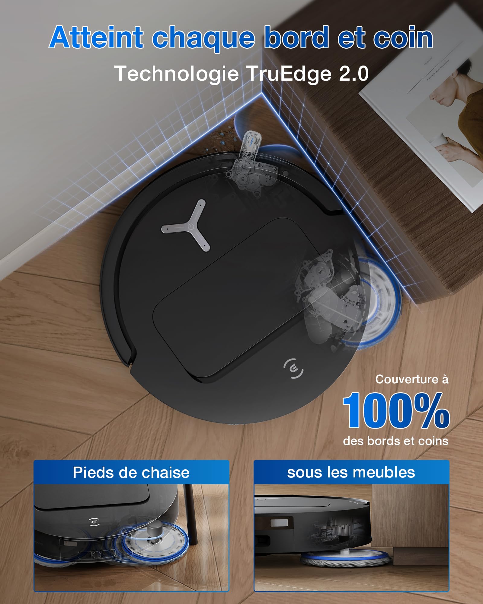 ECOVACS T50 Omni Aspirateur Robot avec Station, Puissance 15000Pa amélioré par T30 Pro Omni, Brosse latérale et serpillière Extensibles, ZeroTangle 2.0, AIVI 3D 2.0, Lavage à l'eau Chaude 75℃, Blanc