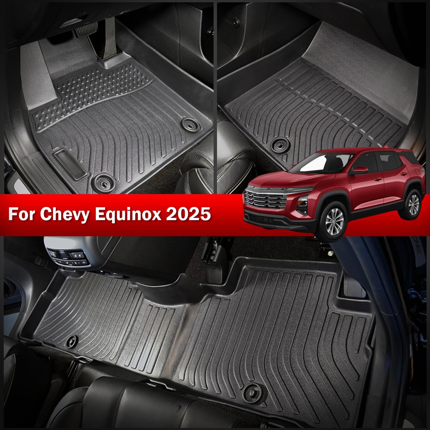 Marretoo Floor Mats for Chevy Chevrolet Equinox 2025 Floor Mats & Cargo Liner with Backrest Mat Full Set All Weather Protection TPE for Equinox Accessories(Not for EV)