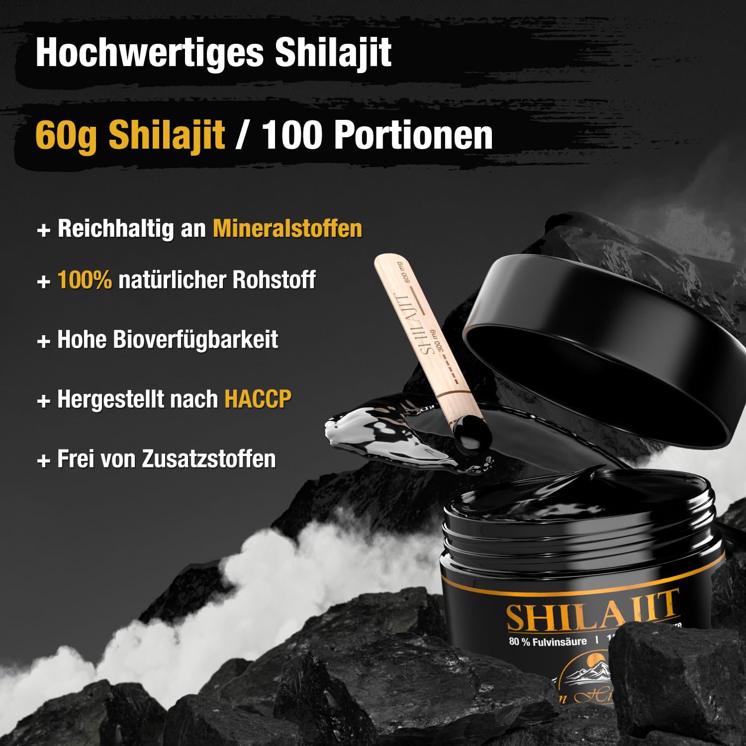 Shilajit Gold Standard 60g | 85+ minerales | máxima potencia del Himalaya | suministro para más de 3 meses | 100% puro y original | vegano y sin aditivos