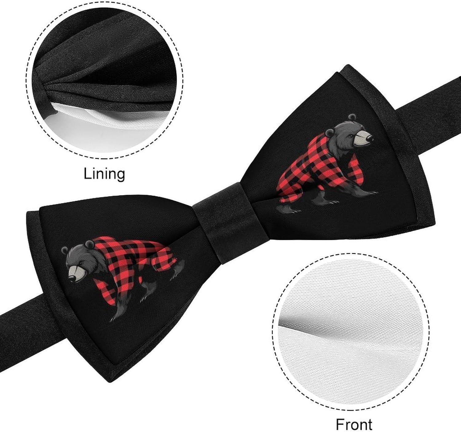 Red Buffalo Plaid Bear Bow Ties for Men Fun Printed Pre Tied Adjustable Bowtie for Party Wedding