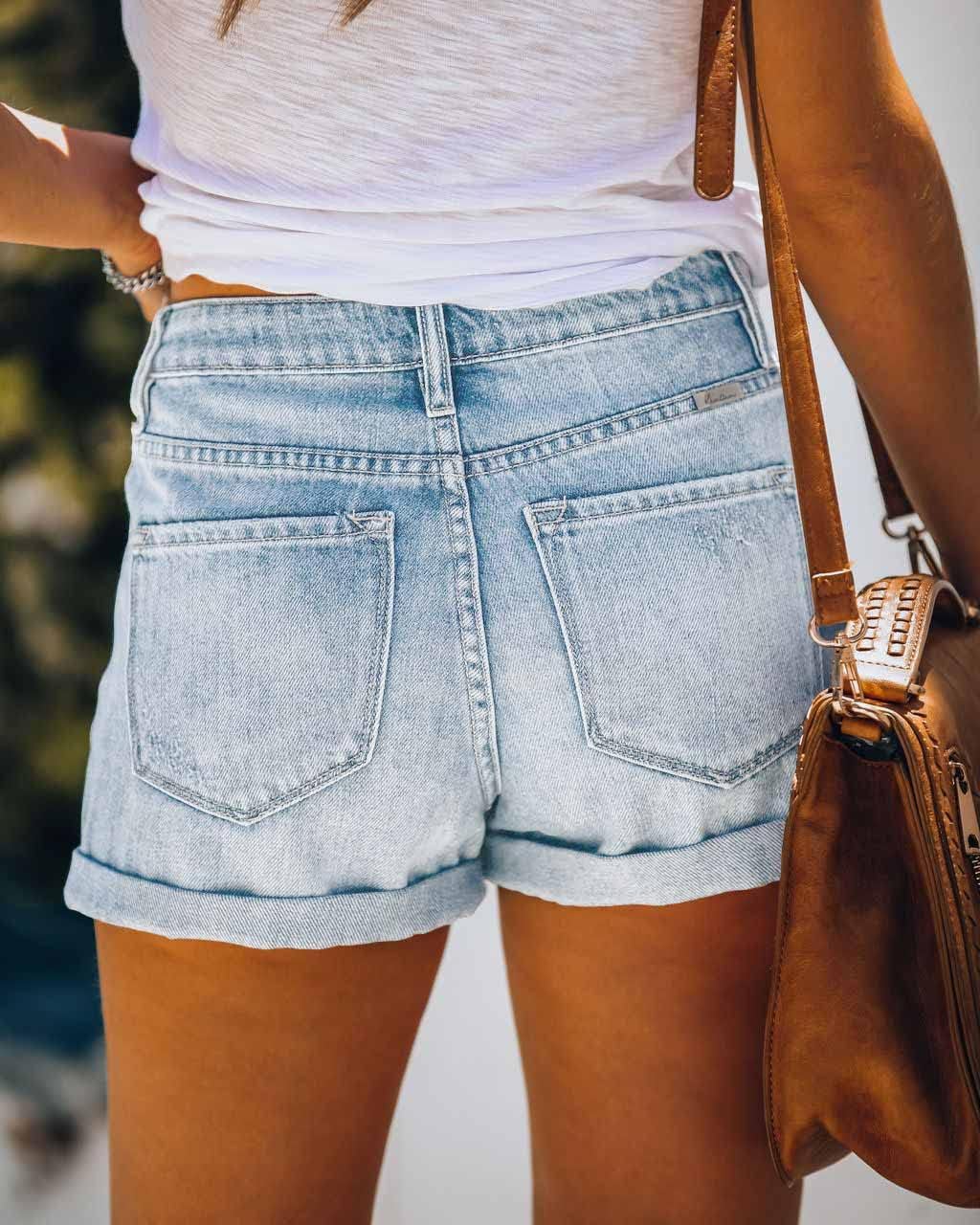 Metietila Women's Ripped High Waisted Denim Shorts Stretchy Cuffed Hem Jean Shorts - Image 2