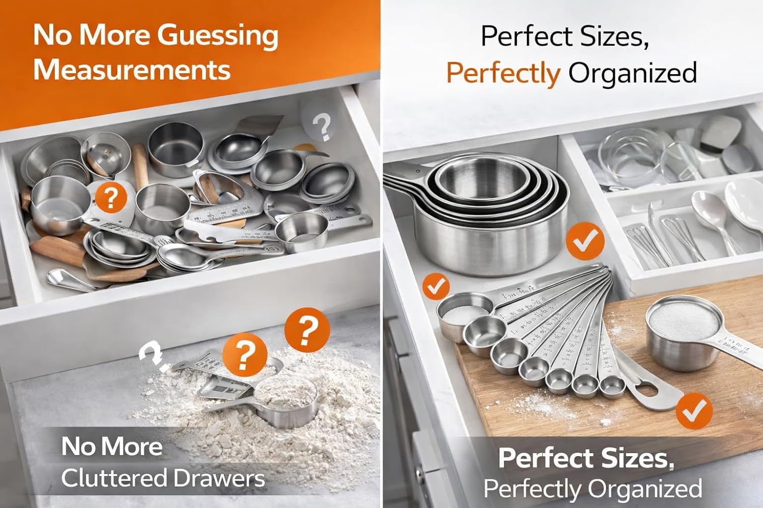 15 Piece Measuring Cups and Spoons Set, Stainless Steel Stackable Measuring Cups, Magnetic Measuring Spoons, Metal Baking Measuring Set for Cooking & Baking
