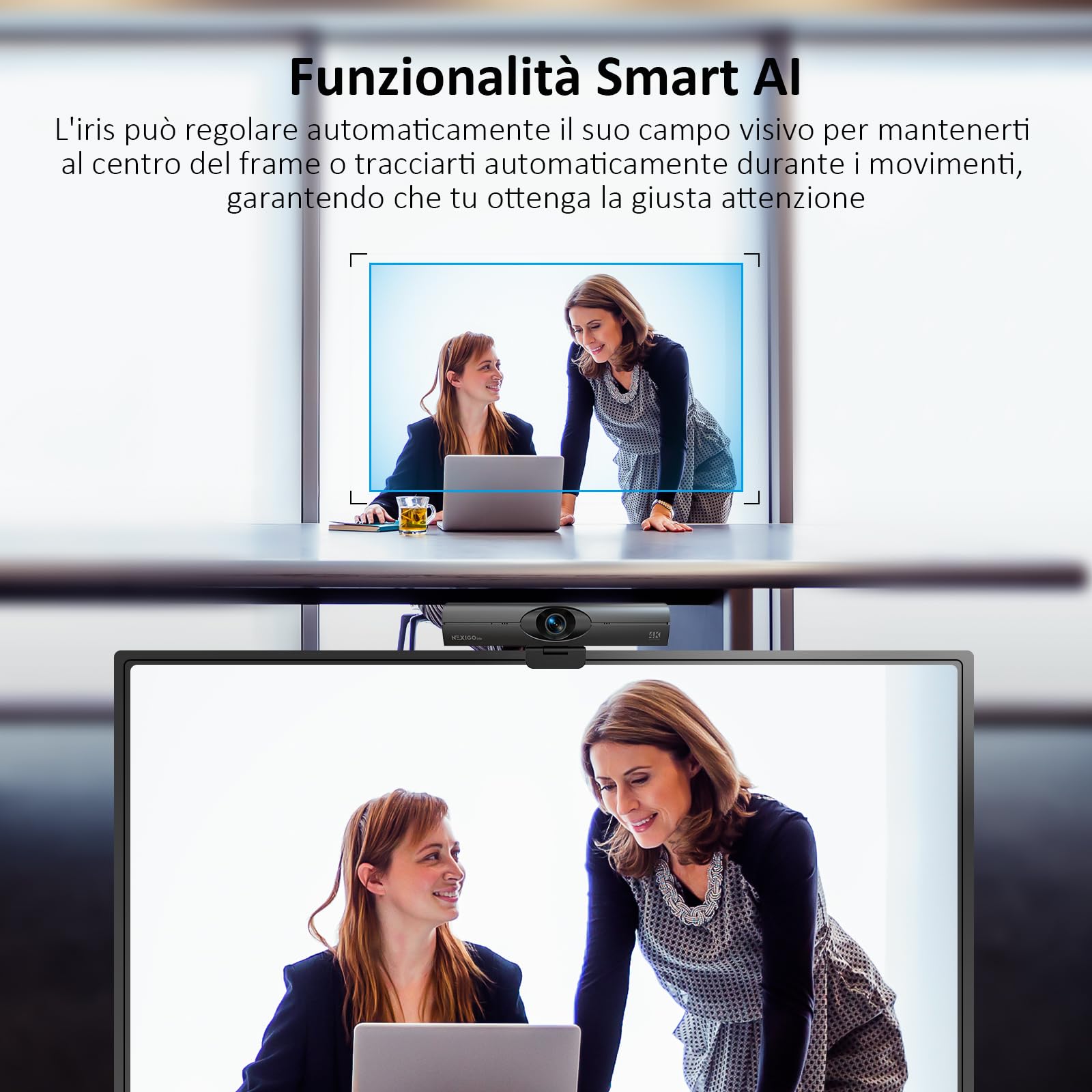 NexiGo Iris, Webcam 4K IA con Sensore Sony_da 1/1,8", Memoria Flash Integrata, HDR, PiP, Controllo in Stile DSLR, Inquadratura/Tracciamento Automatico, Microfoni, per Zoom/Teams/OBS e altro Ancora