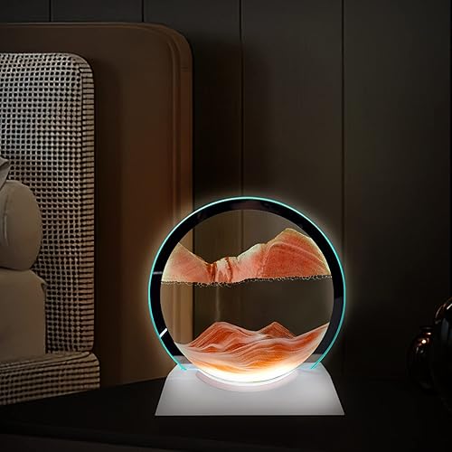 Miniatura 6 de Arte de arena movimiento líquido con base de madera blanca clara, arte de arena en movimiento, flujo de vidrio redondo, pintura de arena, 3 colores