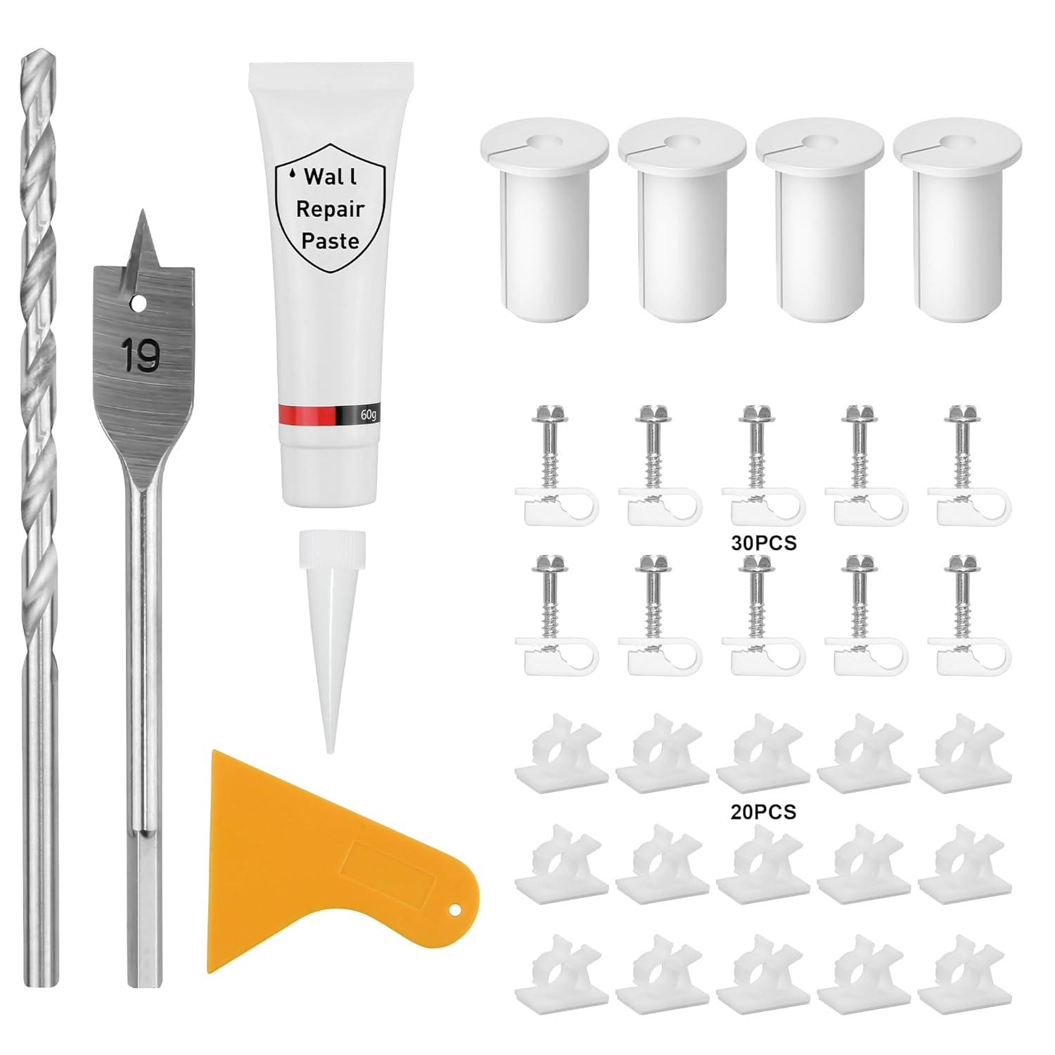 Starlink Cable Routing Kit for 3/4inch Wall Hole 4 PCS White Cable Grommet for Starlink Wall Pass Through Kit with 3/4” Spade Drill Bit, 5/16" Cobalt Drill Bit, Wall Wires Cilp and Cabling Tools