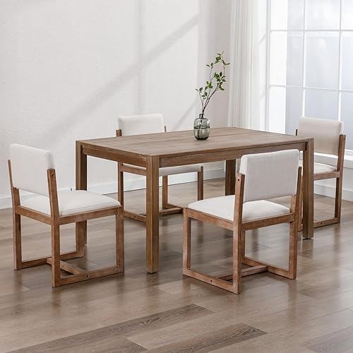 Miniatura 7 de Ya-Home Mid-Century - Juego de 2 sillas de comedor tapizadas de lino, sillas laterales sin brazos con respaldo, patas de madera para comedor, sala