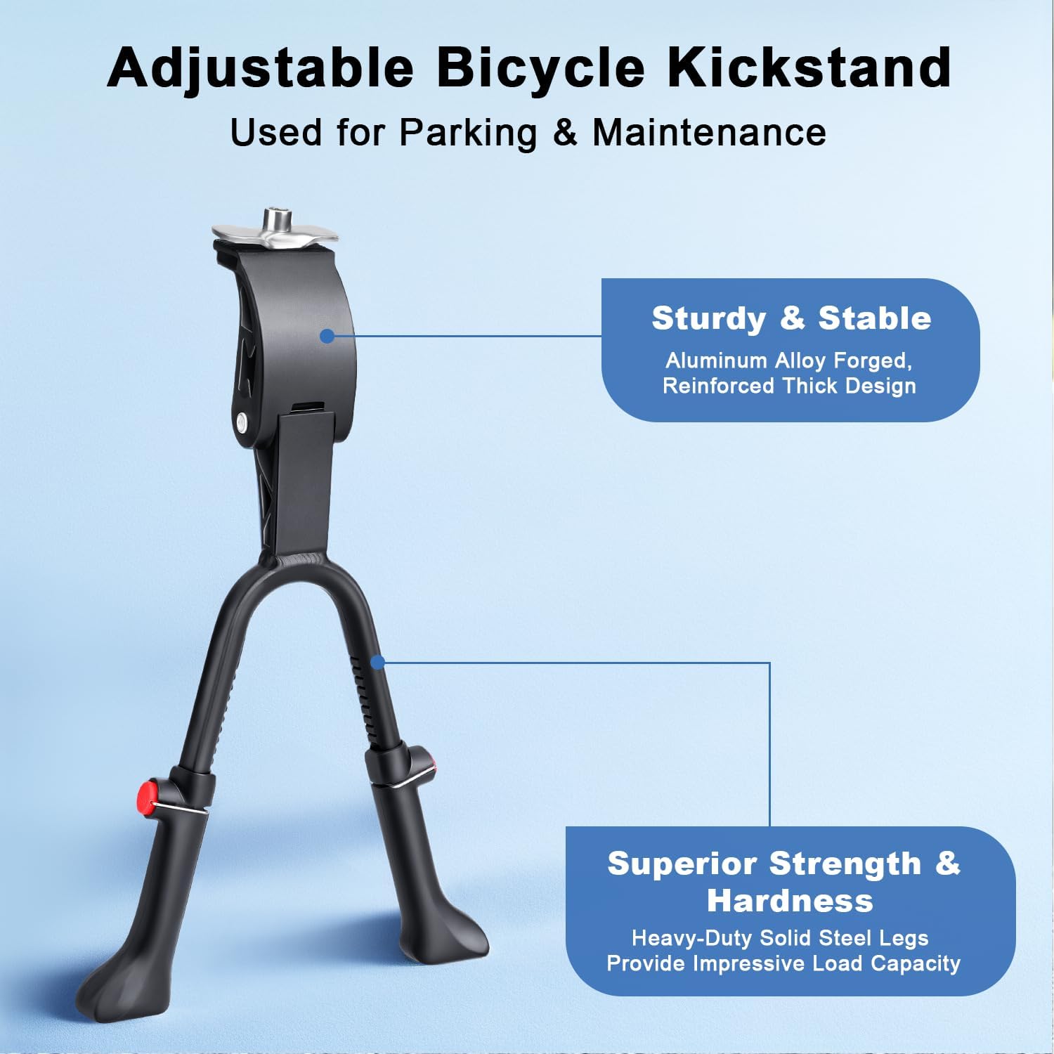 Center Mount Bike Kickstand Adjustable Height, Double Leg Aluminum Alloy Bicycle Kick Stands for 24" 26'' 27.5'' 28" 29inches Adults Commuter Road Cargo Bikes