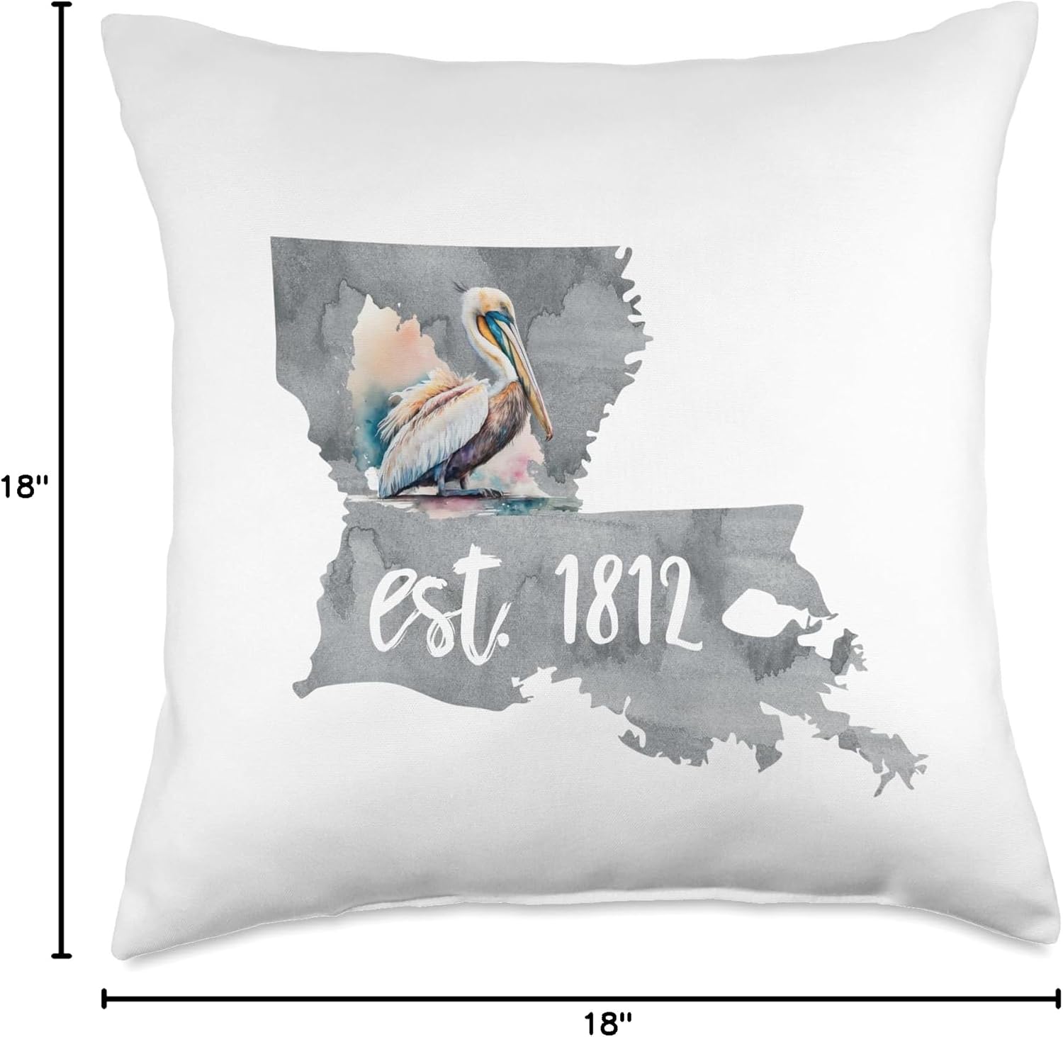 Louisiana State Est 1812 Bayou Pelican Watercolor LA Love Throw Pillow