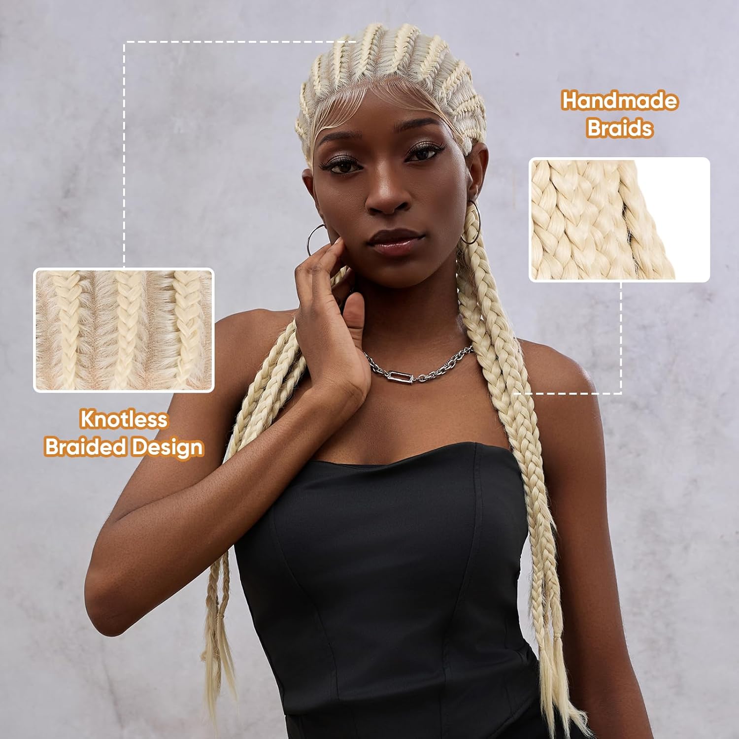32in Glueless Long Pre Plucked Pre Cut Cornrow Braided Wigs for Black Women, Faux Locs Full Lace Front Passion Twist Crochet Human Hair Dreadlock Extensions Braiding Wigs (Blonde)(Blonde)