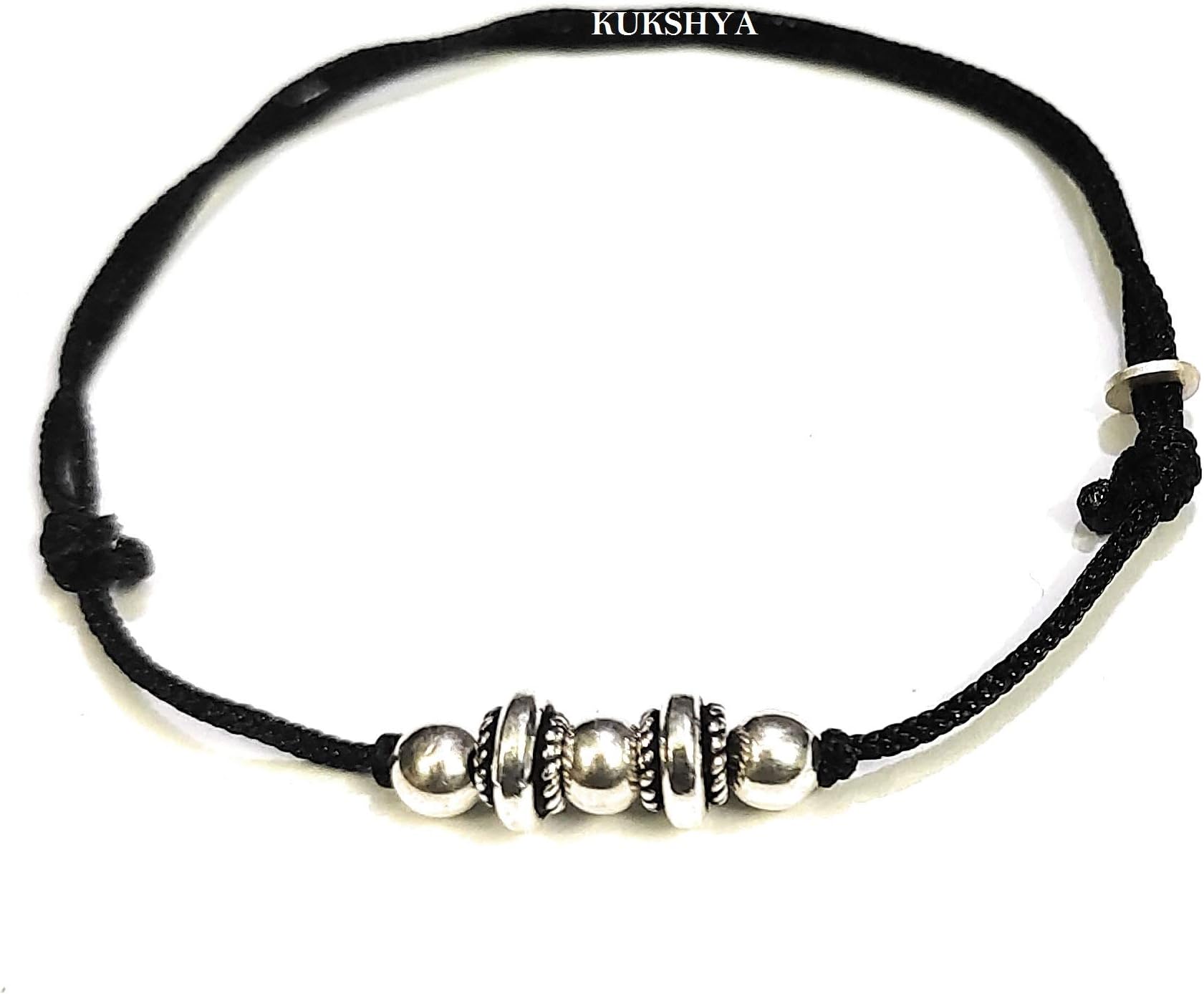 KUKSHYAJEWELLERS Exclusive 925 Sterling Silver Black Thread Anklet | Adjustable Anklet for Women & Girls | 1 Piece Set (TP 010)