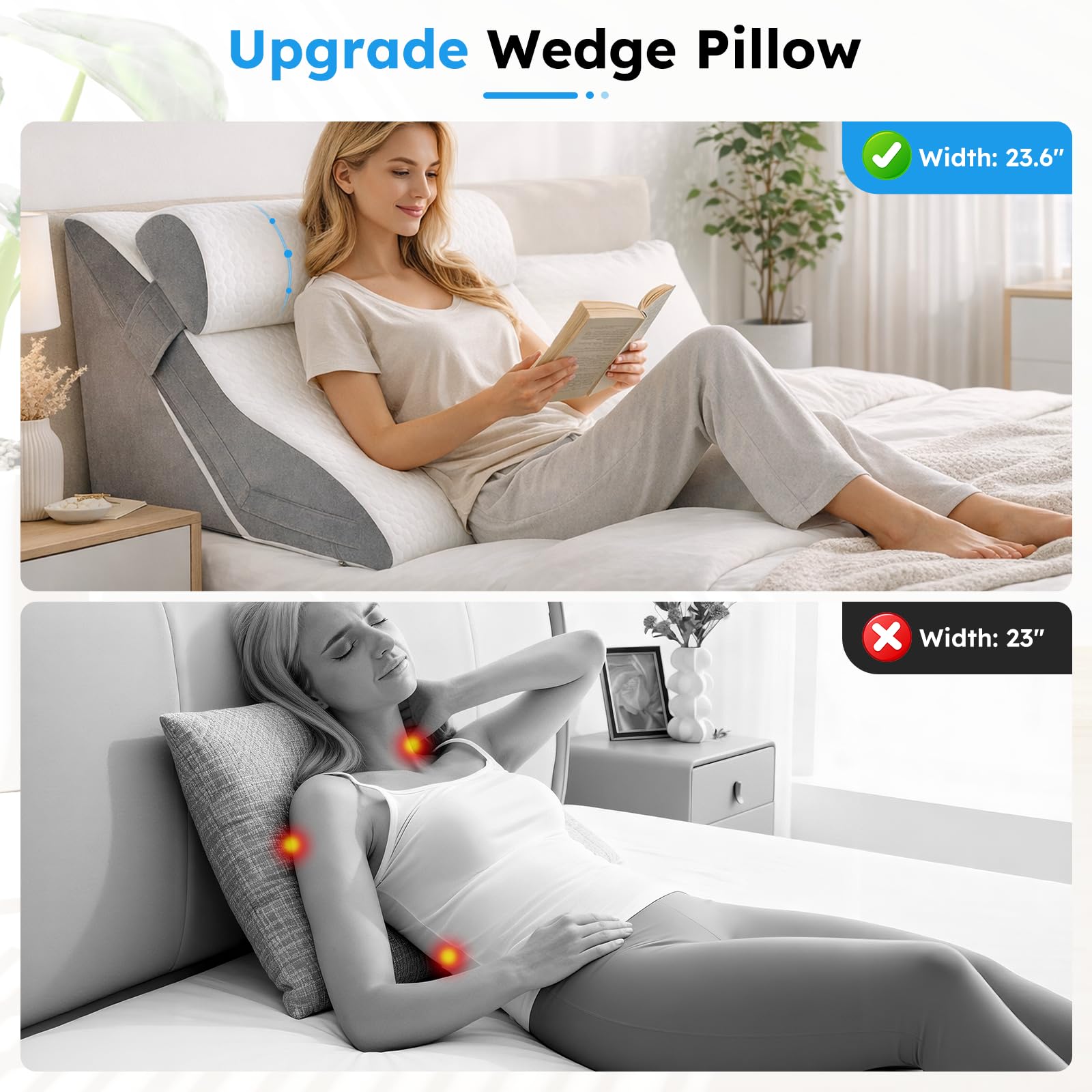 Cuscino a cuneo per dormire, in memory foam, con poggiatesta, inclinazione regolabile, cuscino triangolare rialzato per reflusso acido, sollievo dal mal di schiena, russare, supporto per gambe