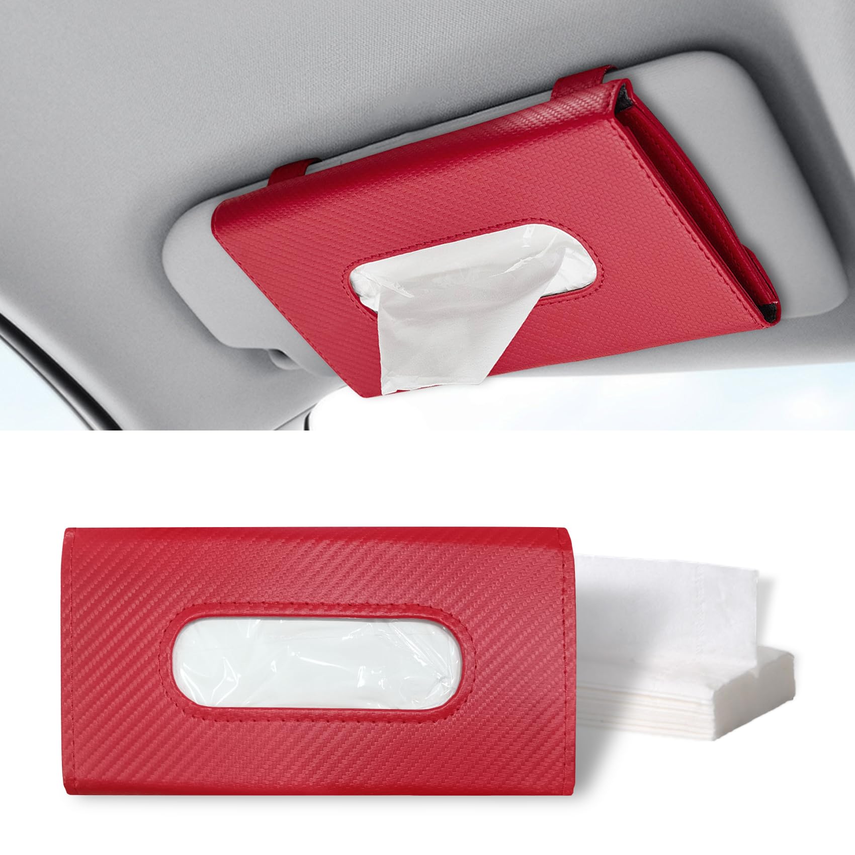 ASUBHA Car Tissue Holder, Sun Visor Organizer, Rectangular Sun Visor Napkin, Visor Accessories Car Napkin Holder Universal for Cars, SUVs, Trucks (red)