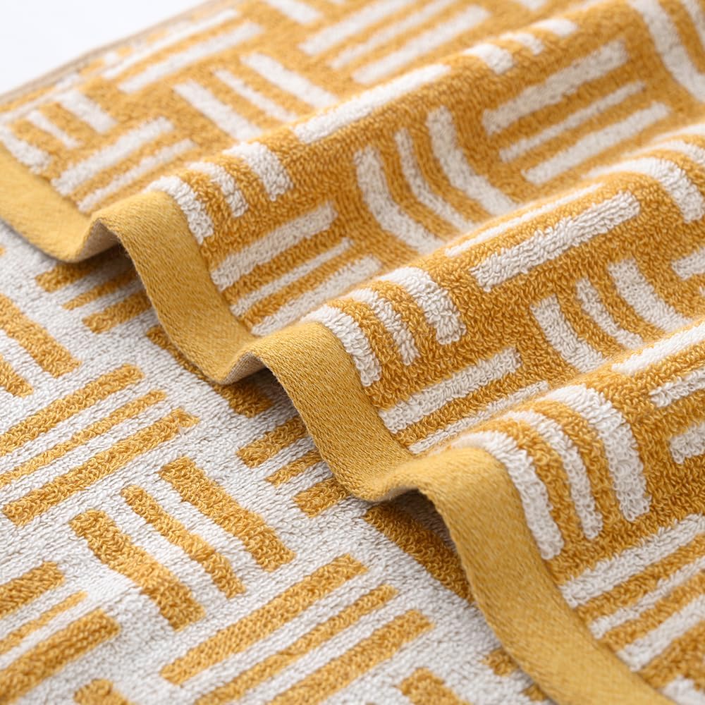 YiLUOMO White Striped Pattern Yellow Hand Towel Set of 2 Super Soft 100% Cotton Bathroom Home Fall Decorative Hand Towels Highly Absorbent 13x 29 Inch