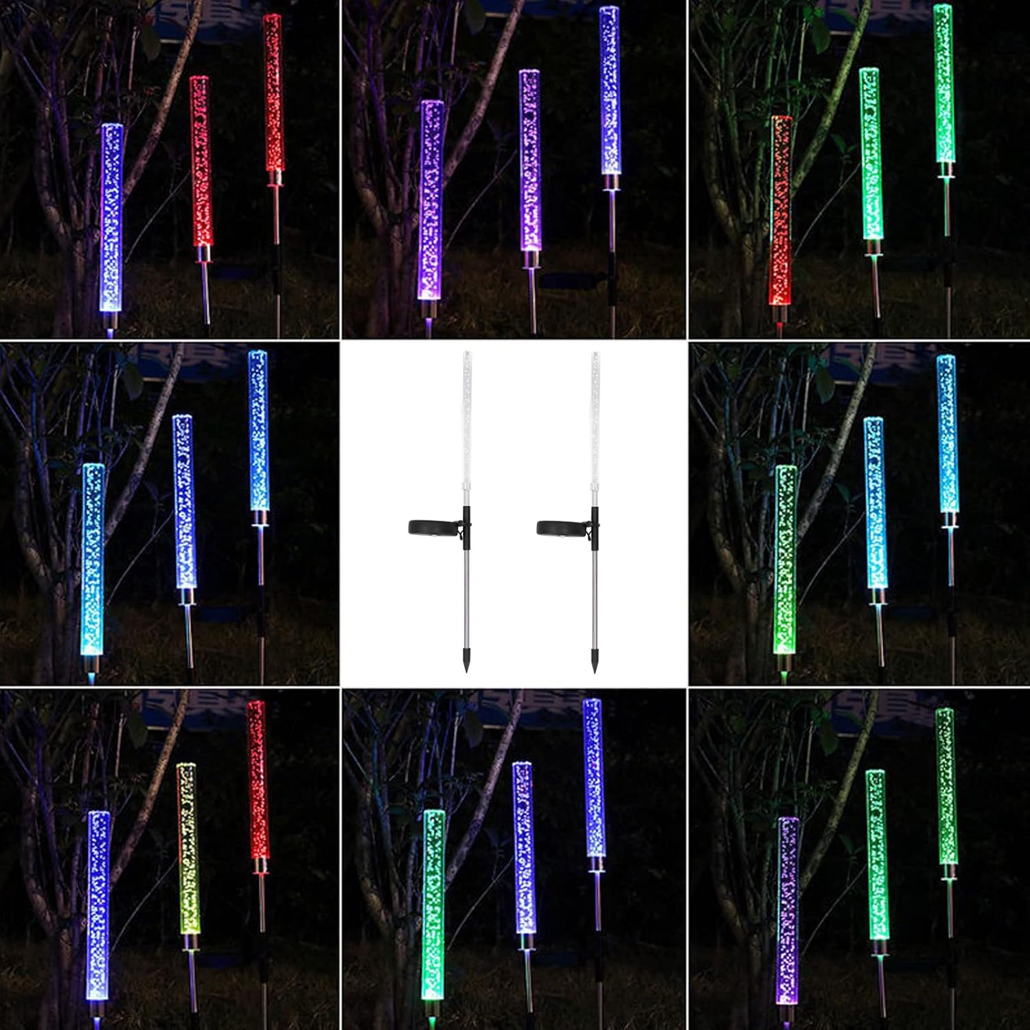 2Pcs Bubble Lights, High Temperature Resistant Dirt Resistant Transparent Bubble Tube, Solar Power Supply Colorful Gradient Lights Solar Stake Lights, for Scenic Spots, Gardens