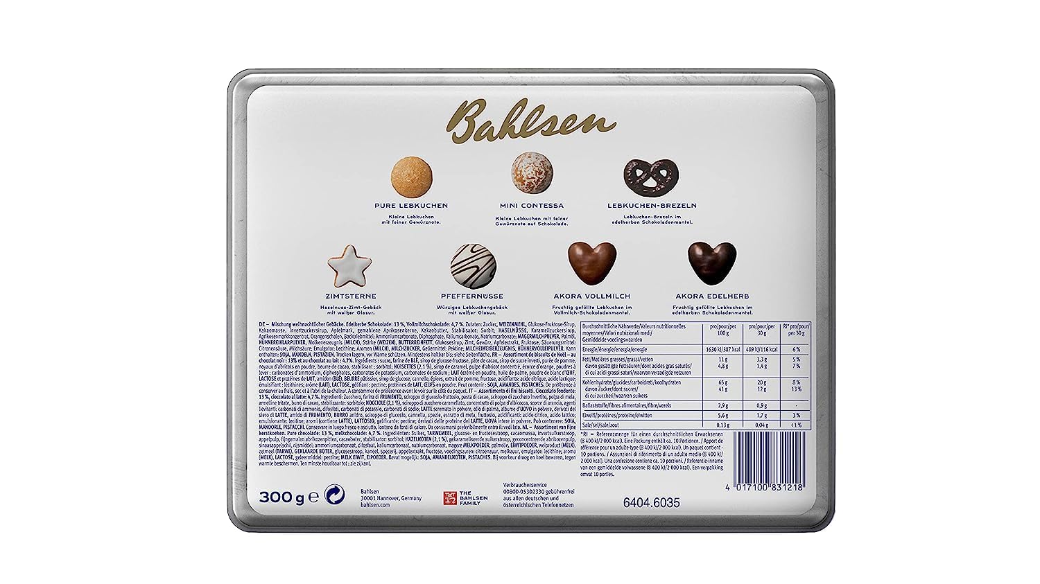 Bahlsen Weihnachtsdose 2024, 300 g, festliche Gebäckdose mit Klassikern wie Lebkuchen und Zimtsterne (1 x 300 g)