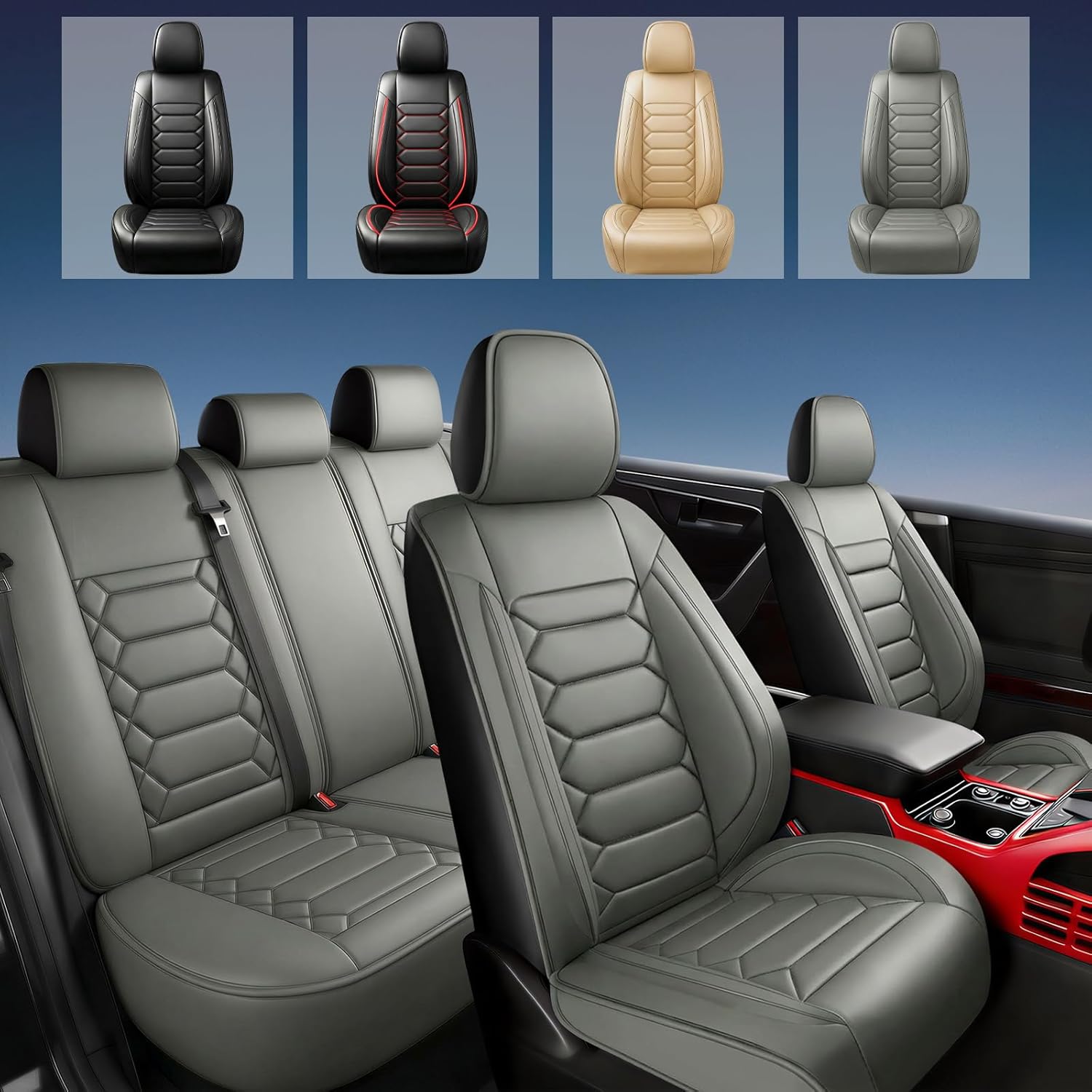 Fit Titan Car Seat Covers (5 Seats Full Set) Compatible with Nissan Titan 2004-2024 2025 2026-Full Coverage Breathable Leather, Airbag Compatible, Waterproof & All-Weather,Grey