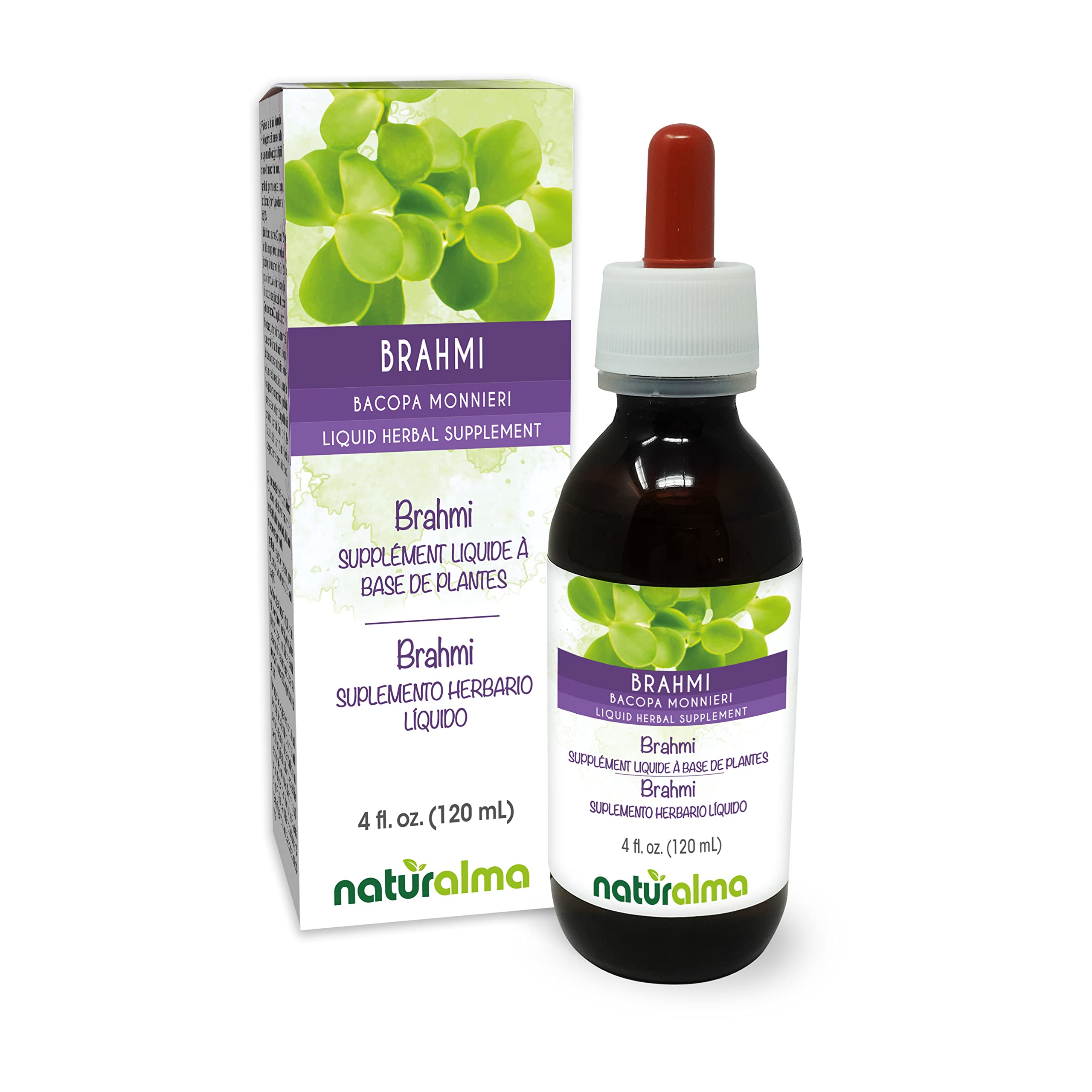 Naturalma Brahmi (Bacopa monnieri) herb Alcohol-Free Tincture - 4 fl oz Liquid Extract in Drops - Herbal Supplement - Vegan