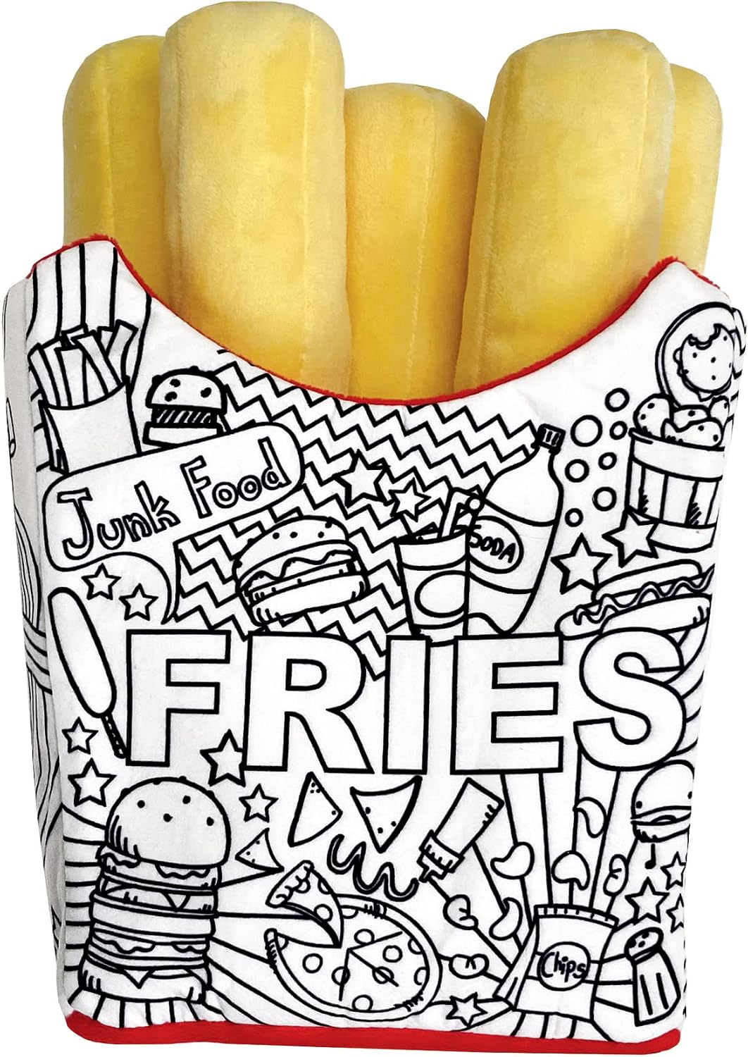 iscream Color Me! French Fries Shaped 7" x 10" Coloring Pillow with 6 Fabric Markers in Pocket