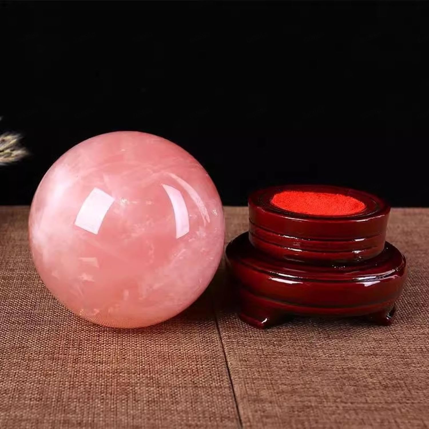 Rose Quartz Crystal Ball with Stand Stone Polished Crystals Ball for Divination Home Office Decor, Crystal ball-110mm