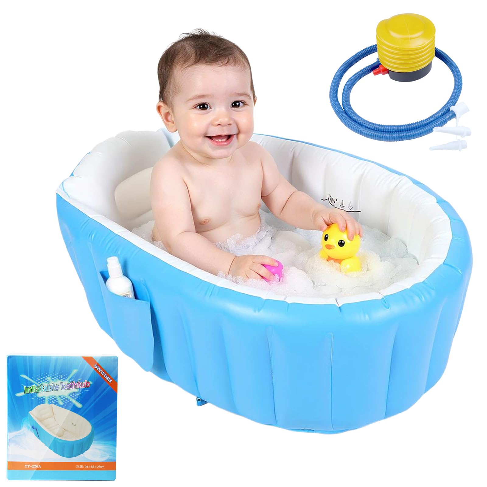 Vasca da Bagno Gonfiabile per Bambini, Vasca da Bagno Portatile da Viaggio con Pompa ad Aria, Vasca da Bagno Pieghevole Antiscivolo Mini Piscina, per Neonati e Bambini Piccoli